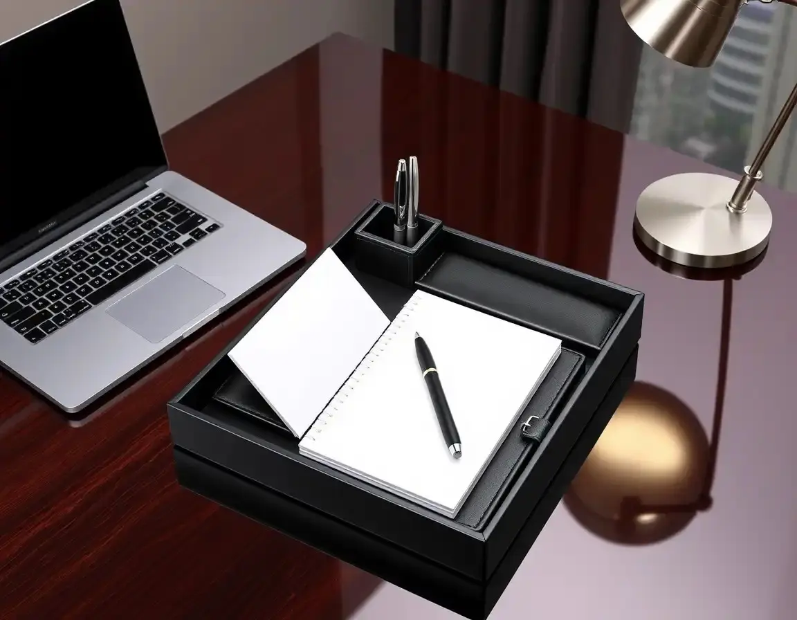 Luxury PU Leather Desk Organizer Set