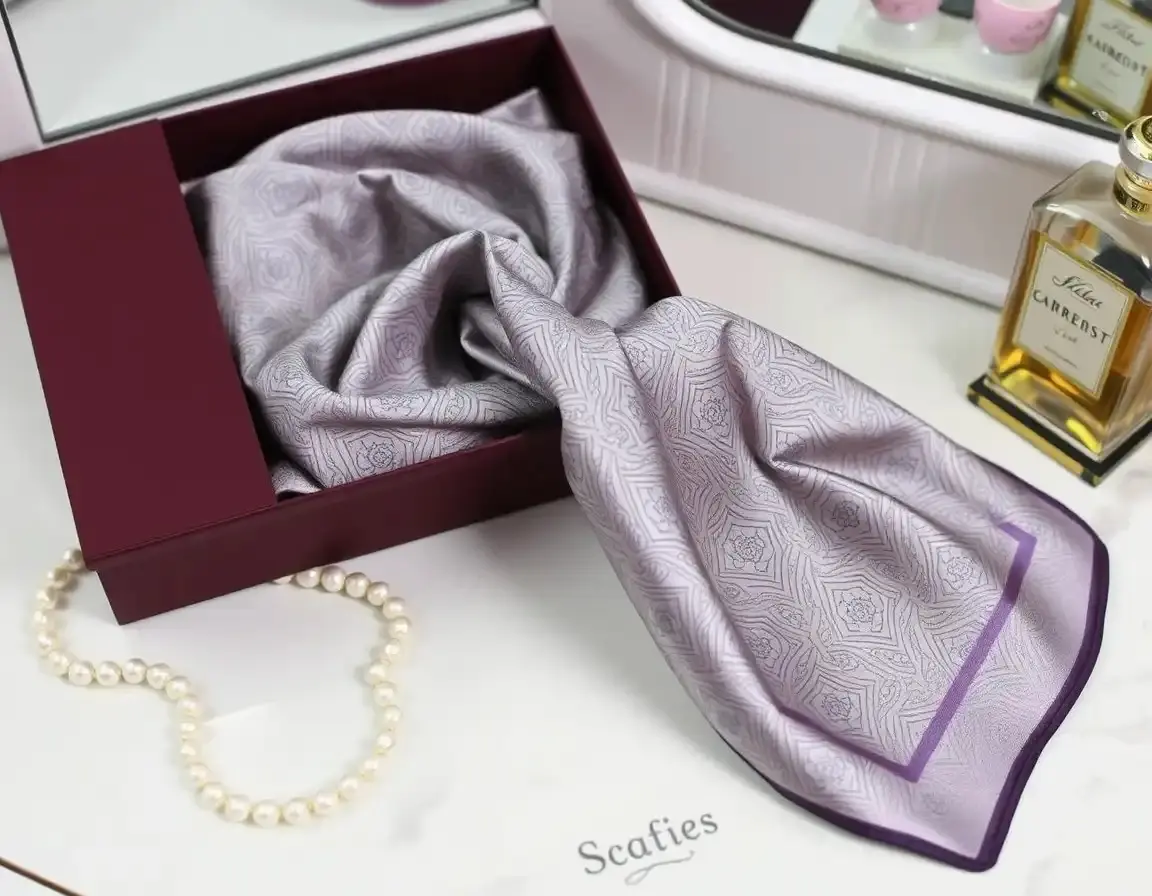 Pure Silk Square Scarf with Hand-Rolled Edges