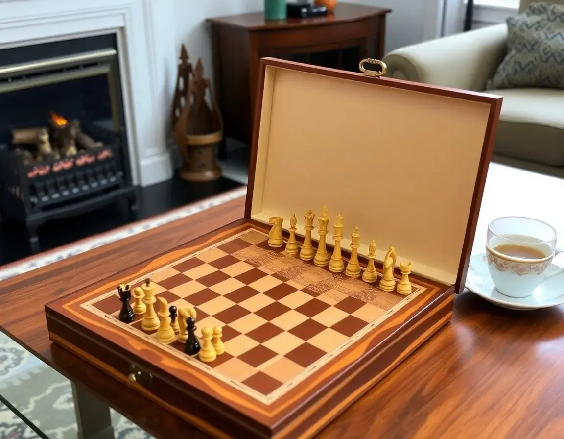 Klassisches Schachspiel aus Holz mit Aufbewahrung