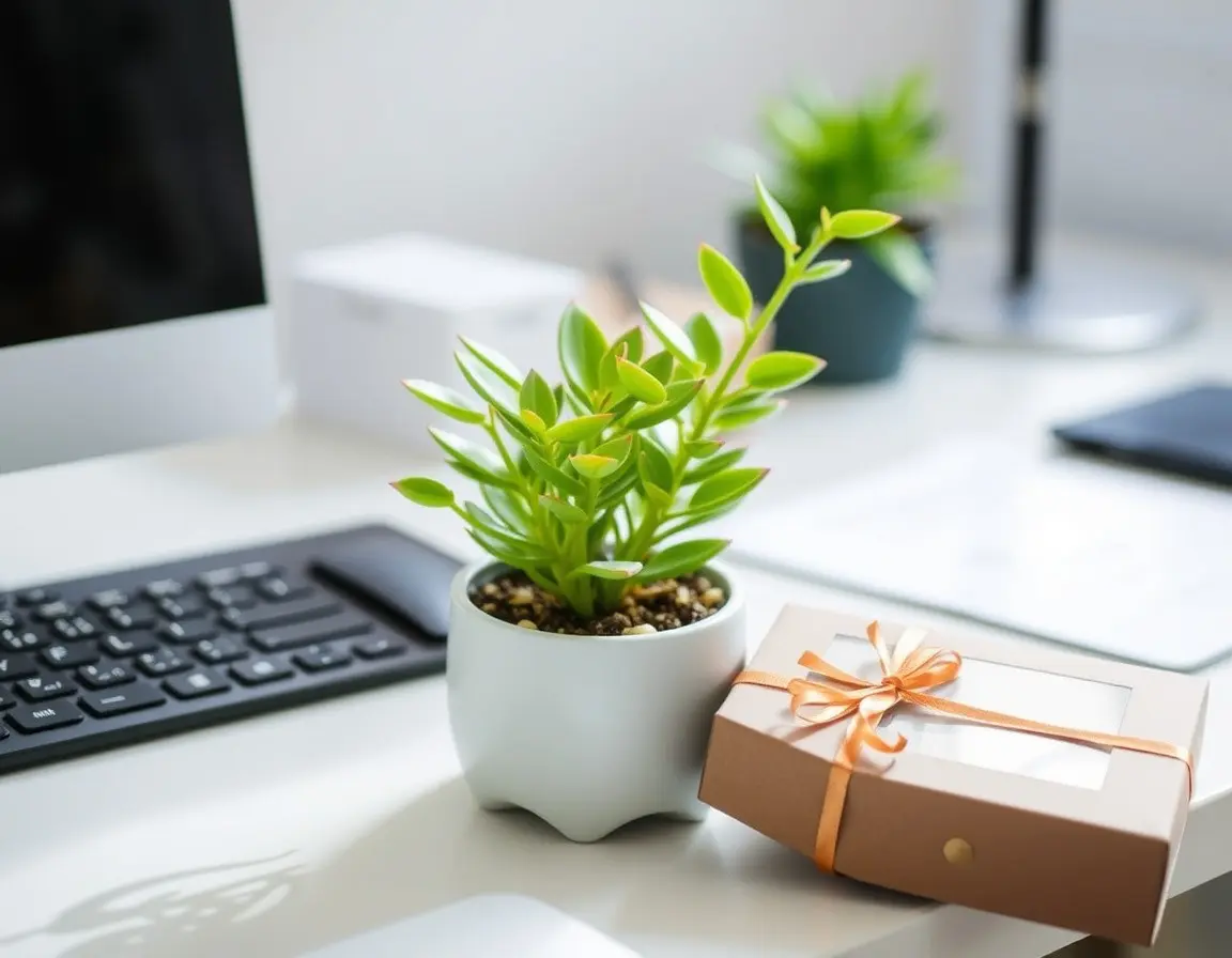 Schreibtischpflanze mit Selbstbewässerungstopf
