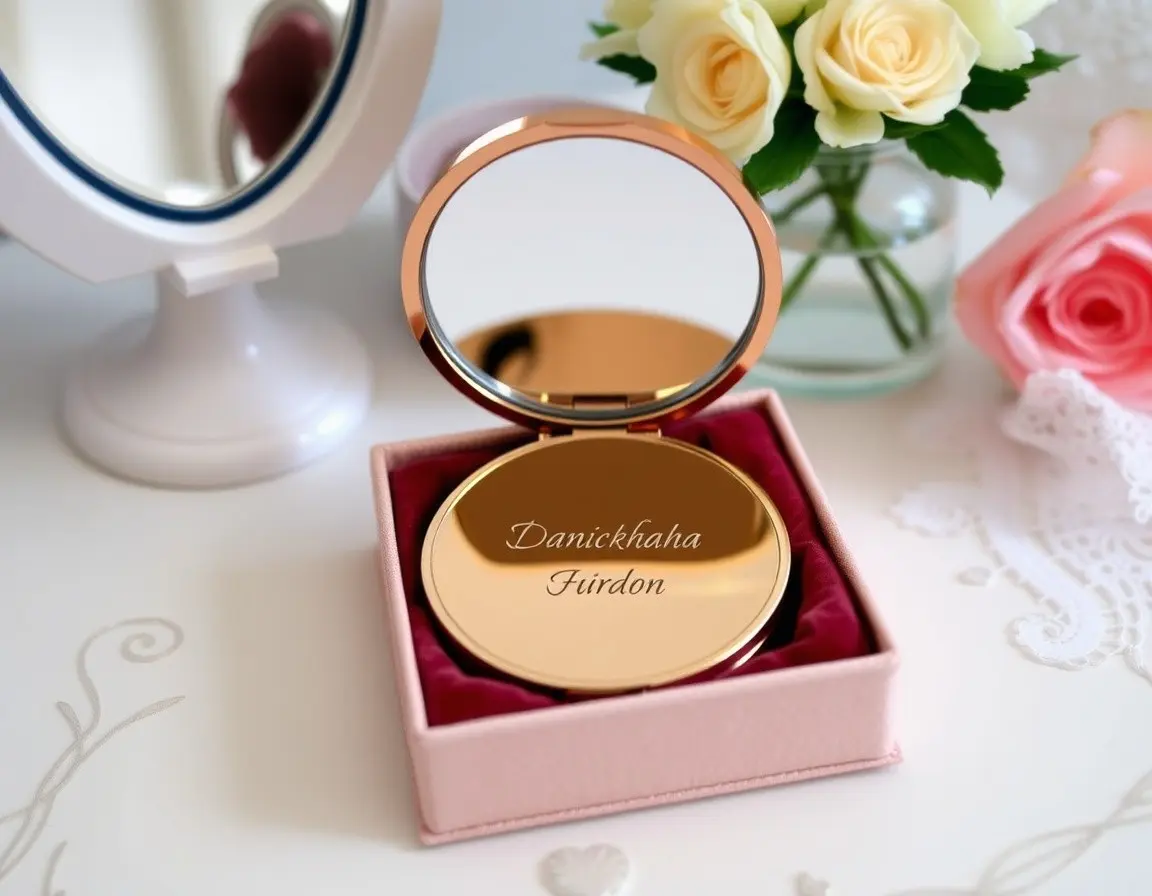 Personalisiert gravierter Roségold-Taschenspiegel