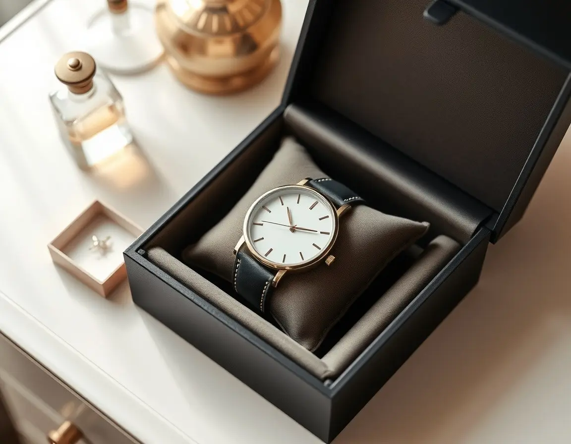 Minimalistische Quarzuhr mit Lederarmband