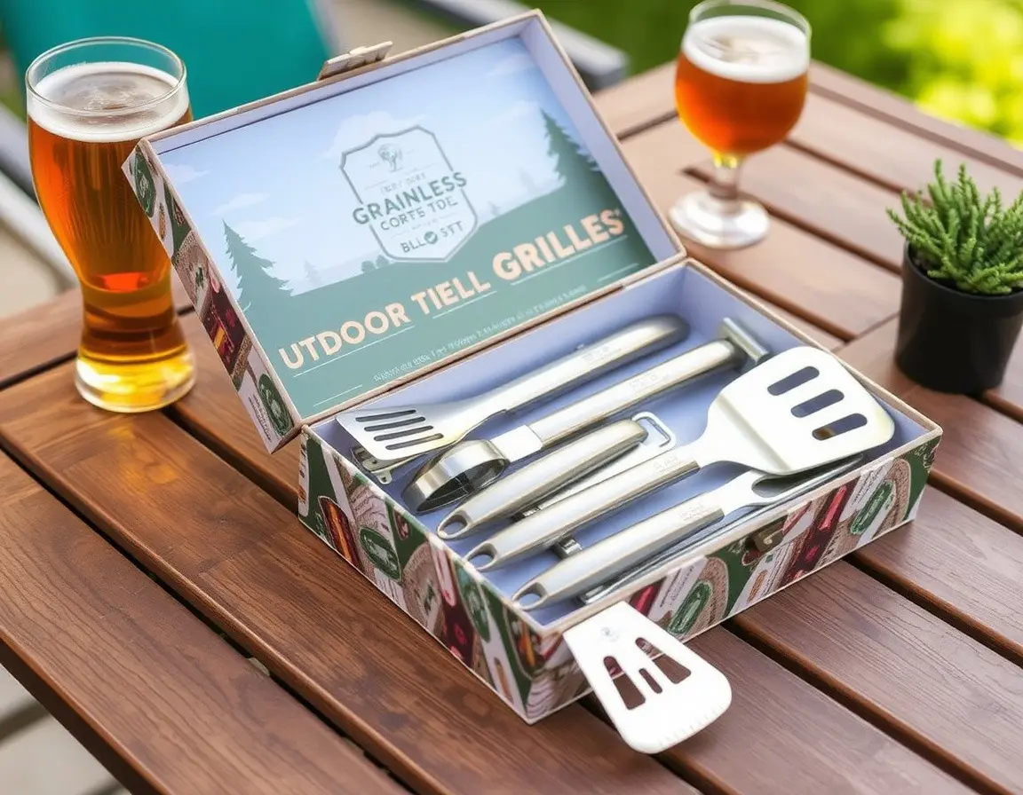 Deluxe Edelstahl Grillbesteck-Set